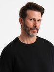 Men's raglan sweater with ribbed sleeves - black V2 OM-SWSW-0144