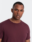 Klasyczny T-shirt męski bawełniany BASIC - bordowy V10 OM-TSBS-0146