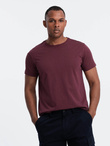 Klasyczny T-shirt męski bawełniany BASIC - bordowy V10 OM-TSBS-0146