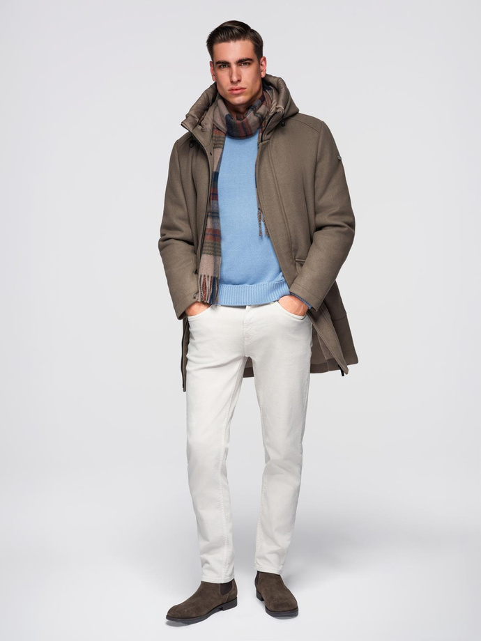 Men's insulated coat with hood and concealed zipper - black V1 OM-COWC-0110