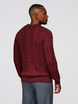 Elegancki sweter męski z ciekawym splotem –  bordowy V6 OM-SWSW-0173