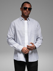 Elegant men's oxford shirt with embroidery and pocket - blue V1 OM-SHOS-0173