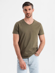 Men's BASIC classic cotton T-shirt with a serape neckline - dark olive V6 OM-TSBS-0237