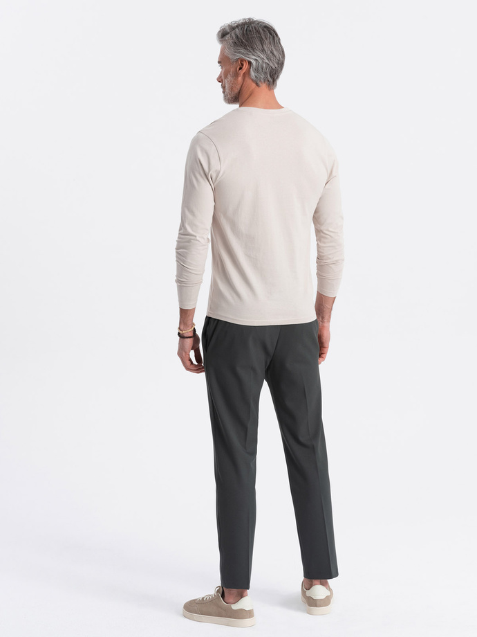 Men's unprinted longsleeve with v-neck - light beige V1 OM-LSBL-0108