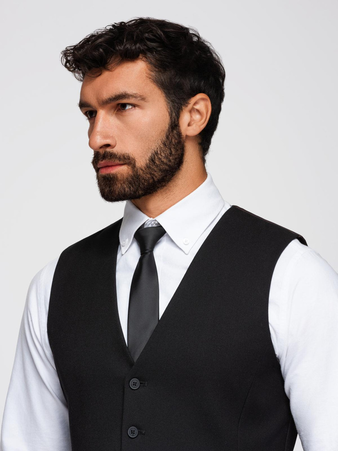 Men's suit vest with classic detailing and lining - black V4 OM-BLZV-0142