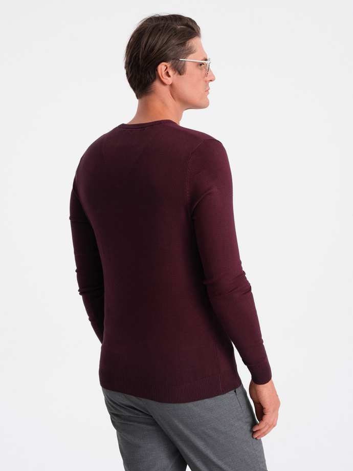 Elegant men's sweater with a v-neck - maroon V13 OM-SWBS-0107