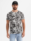 Men's patterned cotton short sleeve T-shirt - white and black V2 OM-TSFP-0223