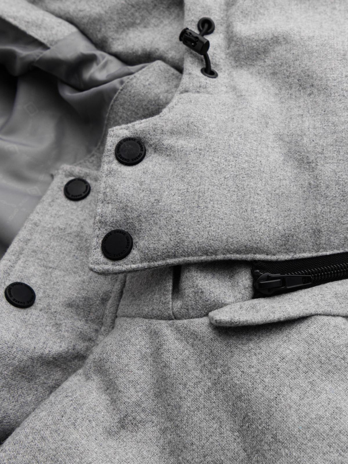 Męska casualowa kurtka puffer z wełną – jasnoszary melanż V3 OM-JAHP-0203