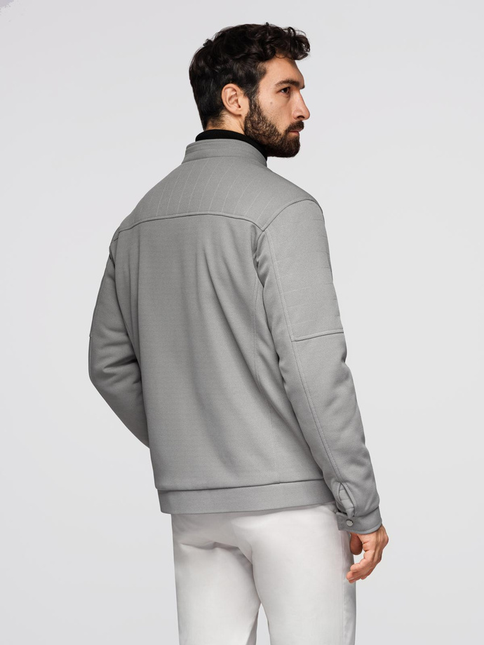 Men's biker jacket with pockets and collar - grey V3 OM-JALP-0157