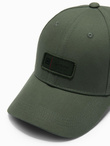 Męska czapka bejsbolówka z daszkiem i patchem – khaki V3 OM-ACCS-0103 