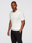 Men's cotton structured knit polo shirt - broken white V4 OM-POSS-0117