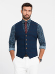 Men's vest without lapels in delicate check - navy blue V1 OM-BLZV-0123