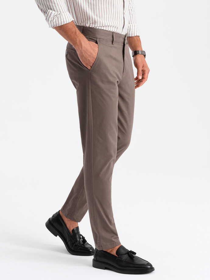 Jednolite spodnie męskie chino SLIM FIT – brązowe V1 OM-PACP-0183