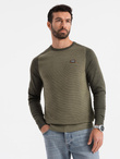 Cotton men's sweater with patch and raglan sleeves - olive V2 OM-SWSW-0121