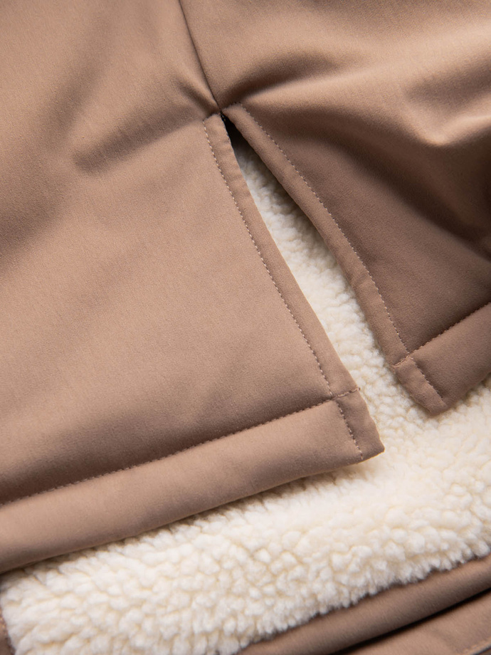 Men's long parka sherpa jacket - beige V1 OM-JALJ-0181