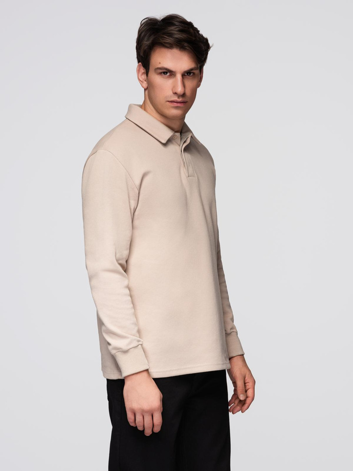 Men's structured knit polo collar sweatshirt - beige V2 OM-SSNZ-0149