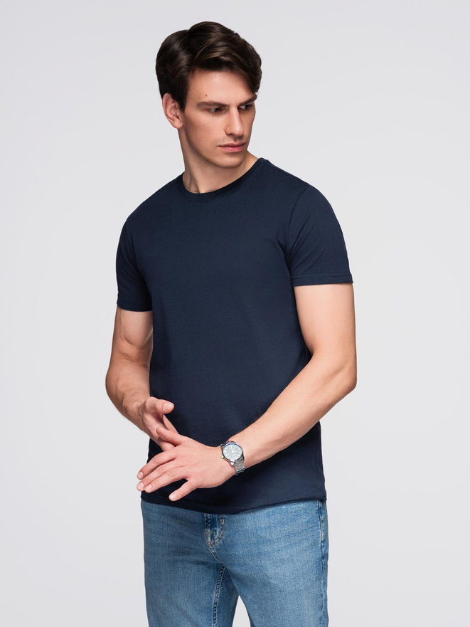 Classic BASIC men's cotton T-shirt - navy blue V2 OM-TSBS-0236