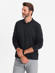 Męski longsleeve z zapinanym na zamek kołnierzykiem polo – czarny V8 OM-POLS-0130