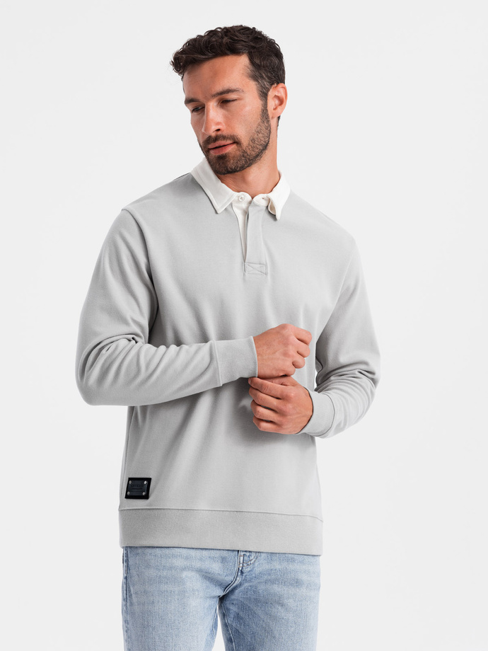 Bluza męska z białym kołnierzykiem polo - popielata V7 OM-SSNZ-0132