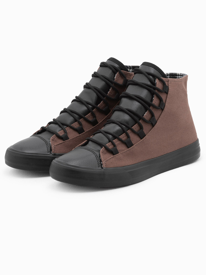 Buty męskie trampki z łączonych materiałów - brązowe V6 OM-FOTH-0143