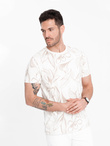 Men's full-print t-shirt in contrasting leaves - light beige V1 OM-TSFP-0180