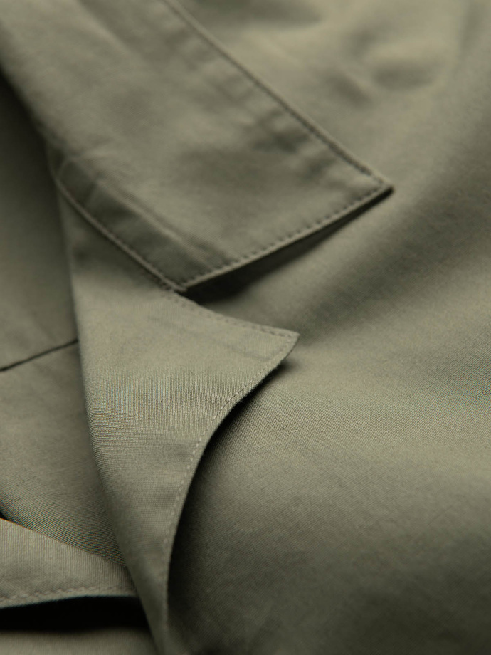 Koszula męska z krótkim rękawem i kubańskim kołnierzem - khaki V4 OM-SHSS-0168