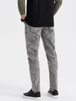 Spodnie męskie jeansowe marmurkowe z surowo wykończoną nogawką SLIM FIT -  szare V1 OM-PADP-0146