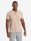 Komplet bawełnianych t-shirtów męskich polo BASIC – biały/cielisty/jasnobrązowy V6 OM-POBS-0133