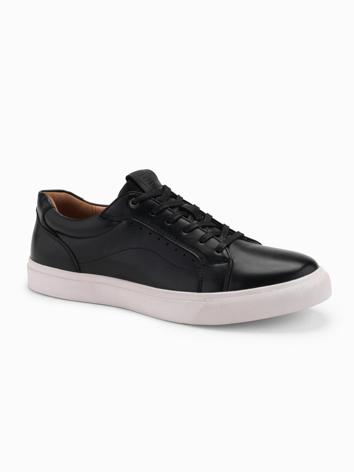 Buty męskie sneakersy ze skóry ekologicznej – czarne V2 OM-FOCS-0179
