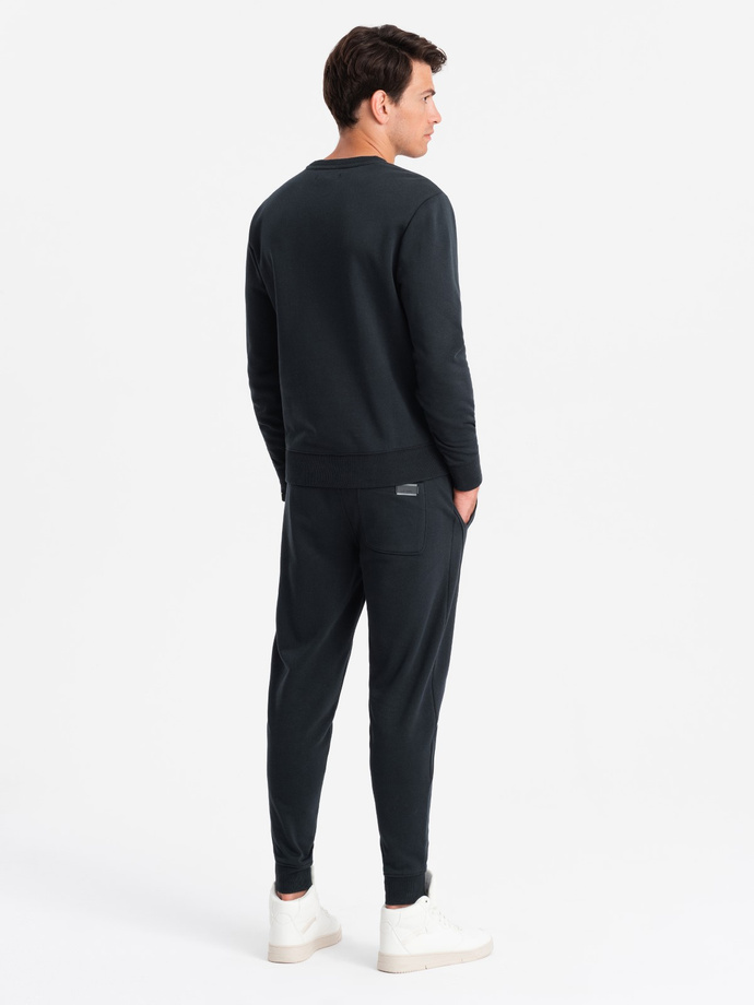 BASIC men's cotton sweatshirt set unbuttoned sweatshirt + joggers - black V9 Z84