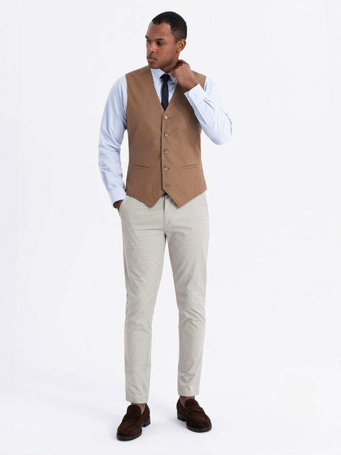 Men's suit vest without lapels - caramel V1 OM-BLZV-0112