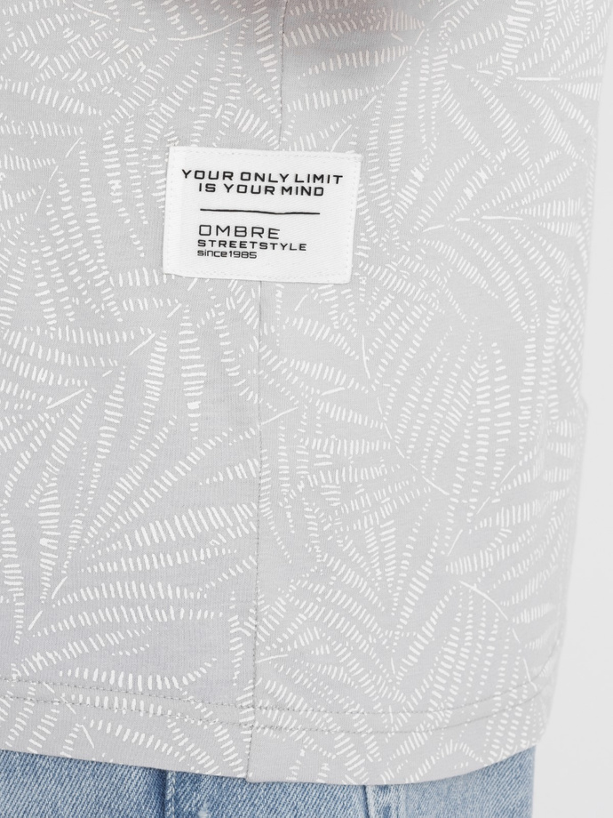 Men's fulllprint t-shirt in palm leaves - grey V2 OM-TSFP-0182