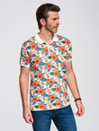 Koszulka polo bawełniana z nadrukiem w kwiaty – biała V1 OM-POSS-0149