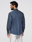 Men's linen shirt with classic collar and pockets REGULAR FIT - blue V4 OM-SHCS-0134