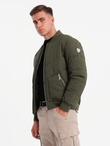 Men's quilted bomber jacket with metal zippers - dark olive green V3 OM-JALP-0143