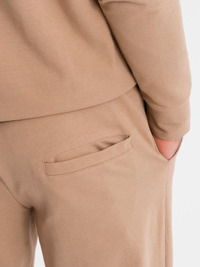 Komplet dresowy męski bluza z kapturem + spodnie dresowe - brązowy V3 Z107