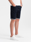 Men's denim shorts with rolled up legs - navy blue V1 OM-SRDS-0134