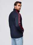 Washed men's sweatshirt with decorative stitching at the neckline - navy blue V4 OM-SSDS-0131