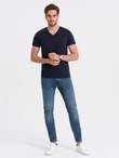 BASIC men's classic cotton T-shirt with a crew neckline - navy blue V2 OM-TSBS-0145