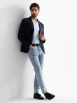 Men's jacket with patch pockets - navy blue V1 OM-BLZB-0127