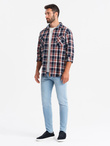 Men's tailored denim SLIM FIT pants with elastane - blue V3 OM-PADP-0214