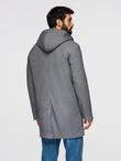 Men's melange long coat with hood - grey V1 OM-COWC-0122