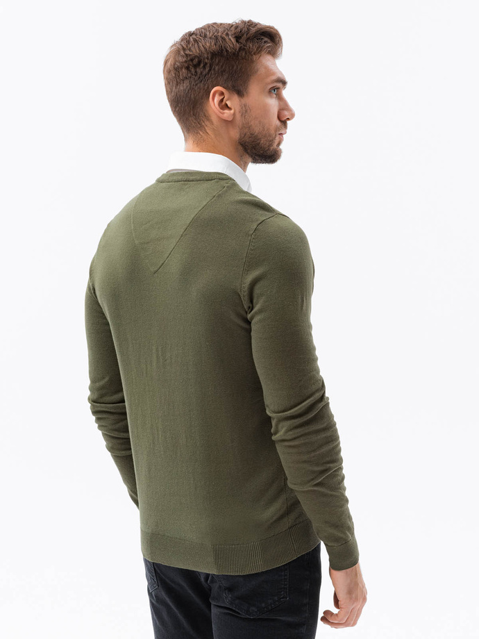 Sweter męski z białym kołnierzykiem - oliwkowy V5 E120