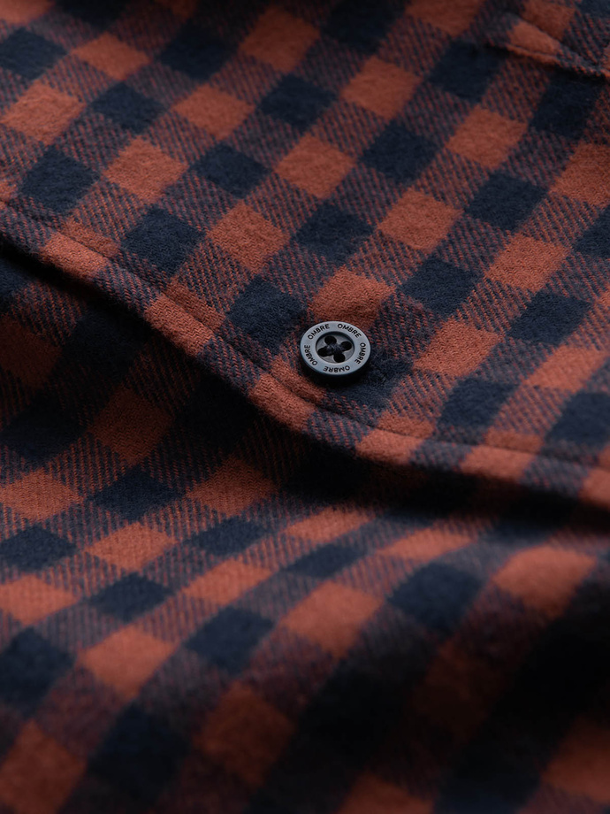 Koszula męska flanelowa w kratę - granatowo-ceglasta V6 OM-SHCS-0150
