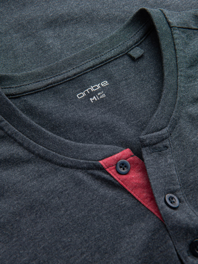 Men's T-shirt with unbuttoned round henley neckline - navy blue V5 OM-TSCT-0155