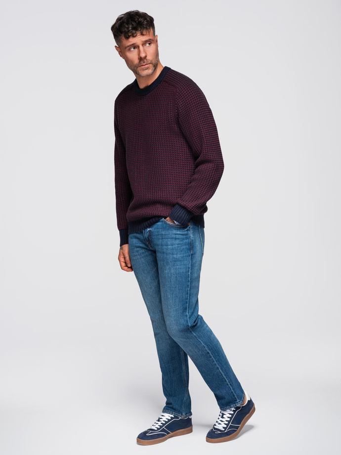 Knitted monochrome men's viscose cardigan - navy blue V1 OM-SWCD-0126
