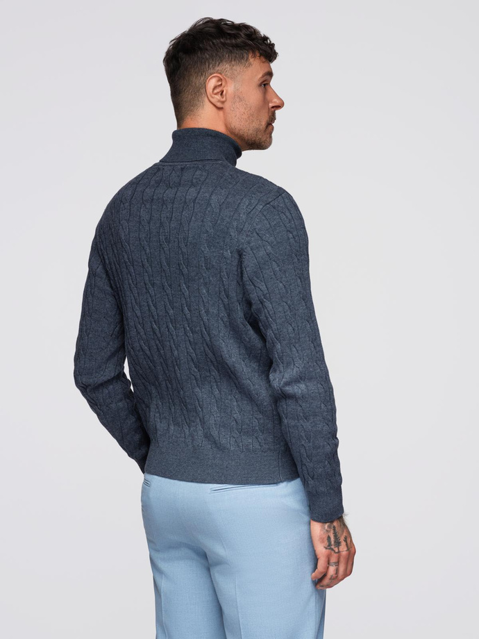 Knitted monochrome men's viscose cardigan - navy blue V1 OM-SWCD-0126