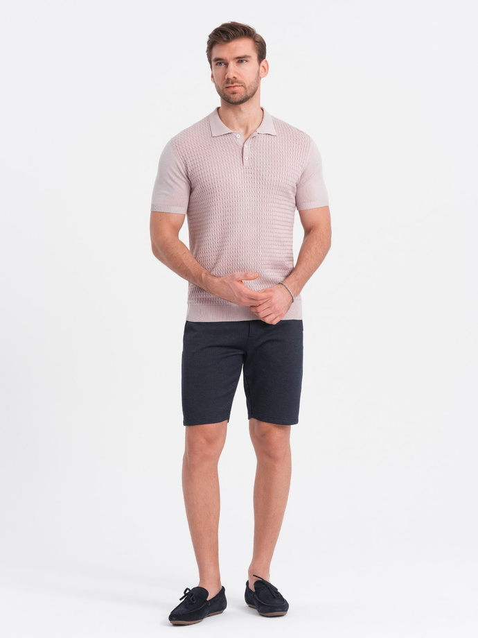 Męskie szorty ze strukturalnej dzianiny z kieszeniami chino - granatowe V1 OM-SRCS-0128
