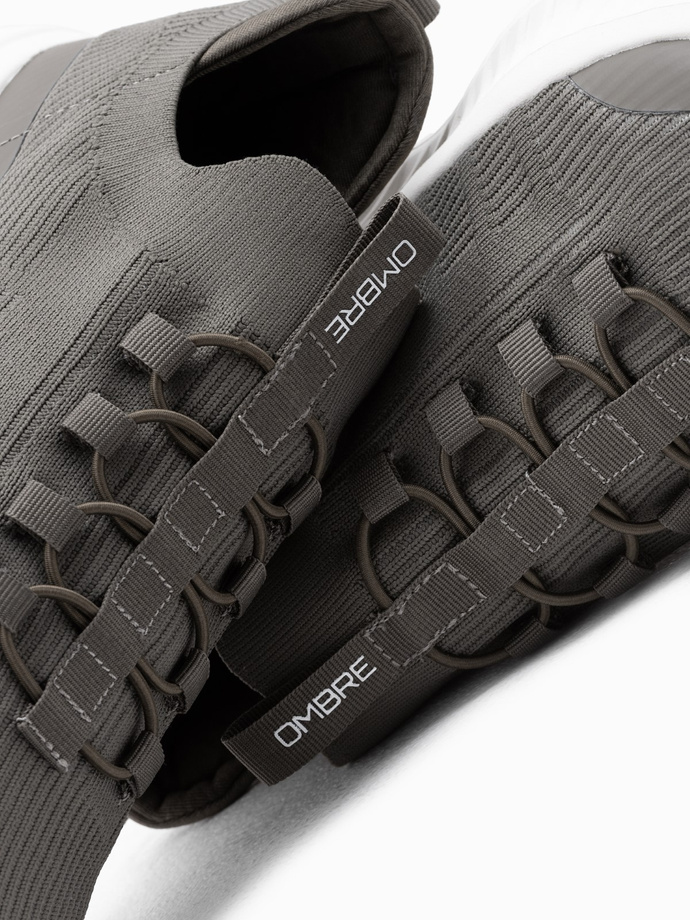Męskie buty sneakersy wsuwane wykonane z lekkich materiałów - khaki V2 OM-FOKS-0149
