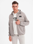 Men's lightweight jacket of combined materials with hood and decorative quilting - ash V3 OM-JANP-0160 